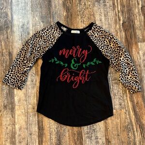 Festive Black and Leopard Long Sleeve Tee
